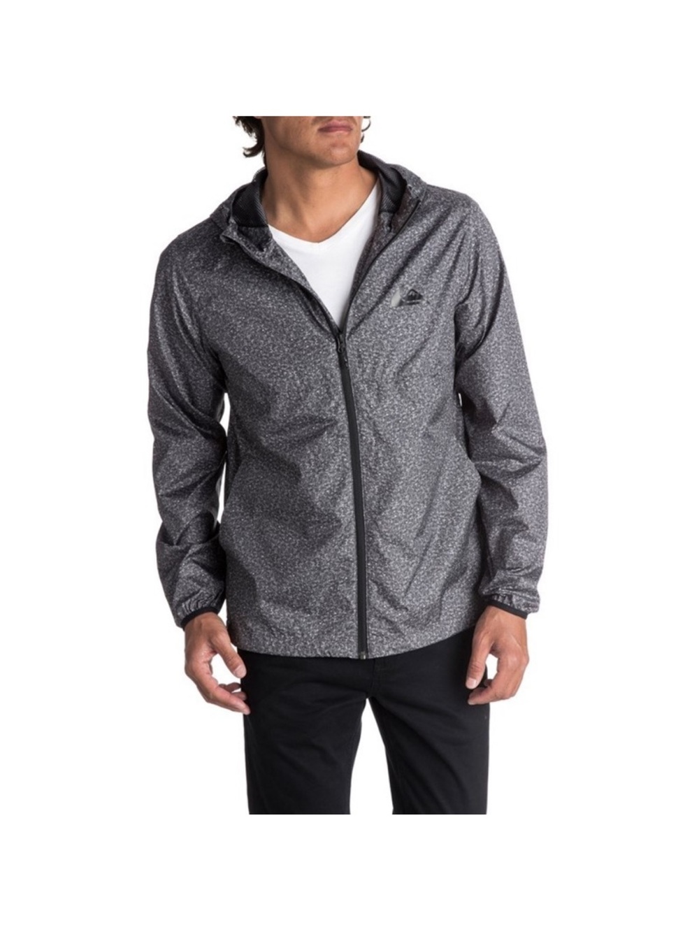 Quiksilver Men's Marled Gray Hooded Windbreaker. Pockets. Size L. Cinch‎ waist